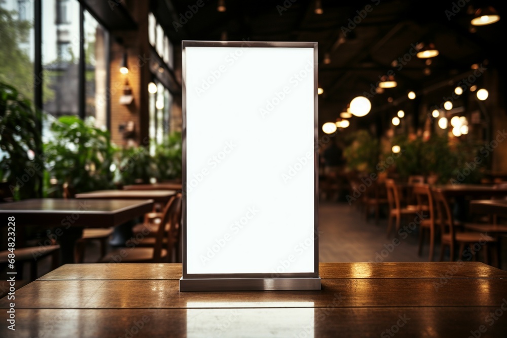 Empty billboard in a restaurant awaiting savory specials and delightful promotions - obrazy, fototapety, plakaty 