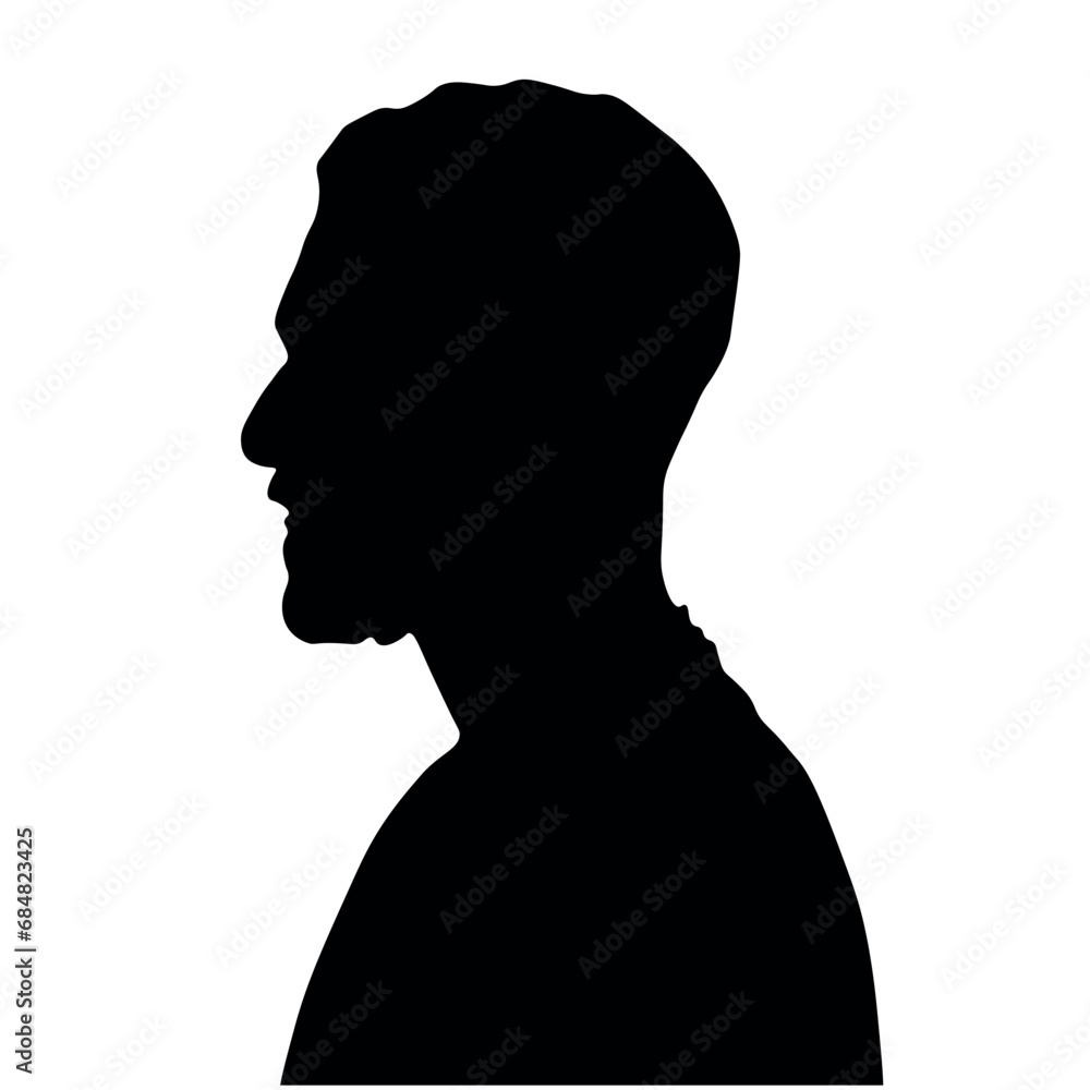 silhouette of a man with a black beard on a white background