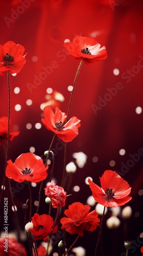 the mesmerizing bokeh of different flowers against a solid red backdrop, emphasizing the magical and captivating nature of the scene.