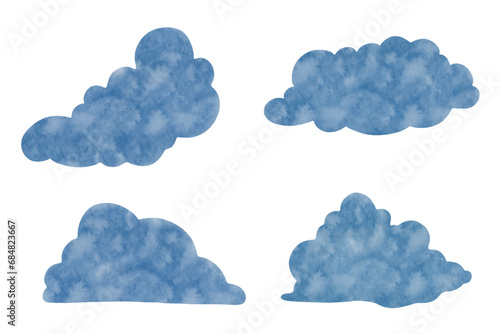 Set of blue watercolor clouds. Vector graphics.