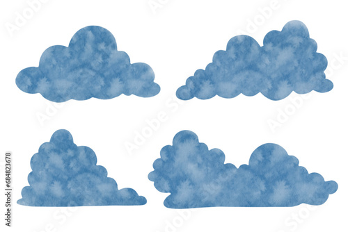 Set of blue watercolor clouds. Vector graphics.
