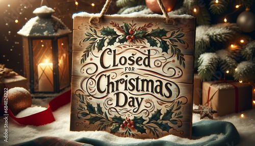Vintage  Closed for Christmas Day Sign photo