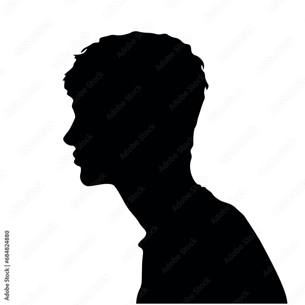 silhouette of a guy with tousled black hair on a white background