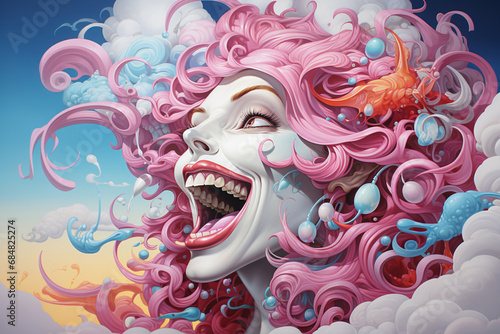the tooth fairy. a young laughing person, a kind sorceress. colorful illustration. photo