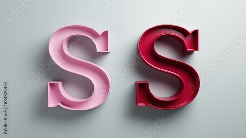 SS palabra escrita con la letra S rosa y la S roja sobre fondo blanco pálido, visto de frente, ajusta colores, seguridad social, salud, sanidad, cartel causa