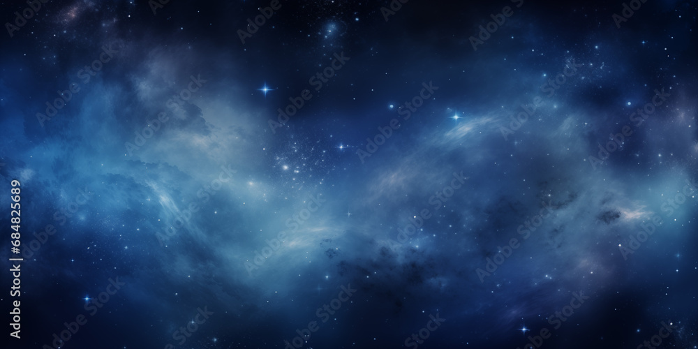 Background with space, stars and nebula in blue tones
