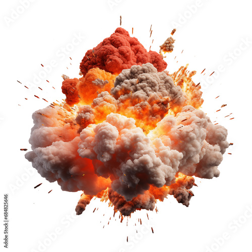 3d rendering of explosion with smoke and fire isolated on transparent background.