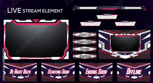 Redish gradient gaming streaming overlay, facecam, panel and background element design