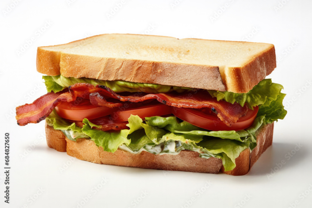 An American BLT sandwich side view isolated on white background An American BLT sandwich side view isolated on white background