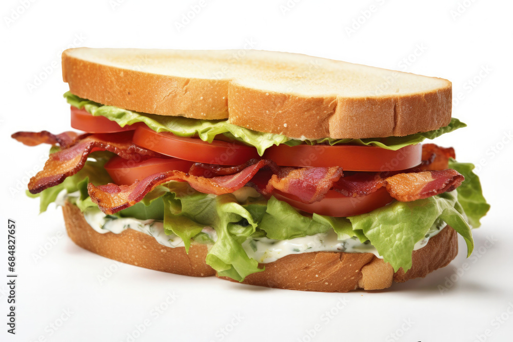 An American BLT sandwich side view isolated on white background 