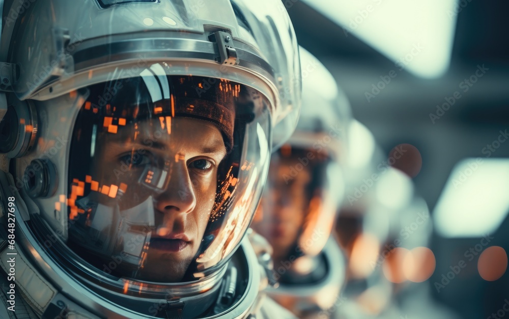 Close up astronauts on spaceship