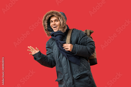 Happy young man in winter p...