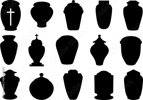 Collage of different funeral cremation urns isolated on white