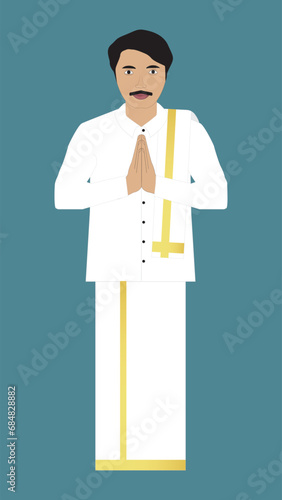 Indian Man in Traditional Dhoti and shirt Greeting
