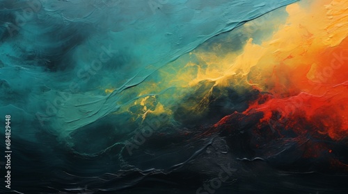 minimalist abstract fractal painting highly textured vivid cmyk colors, copy space, 16:9 photo