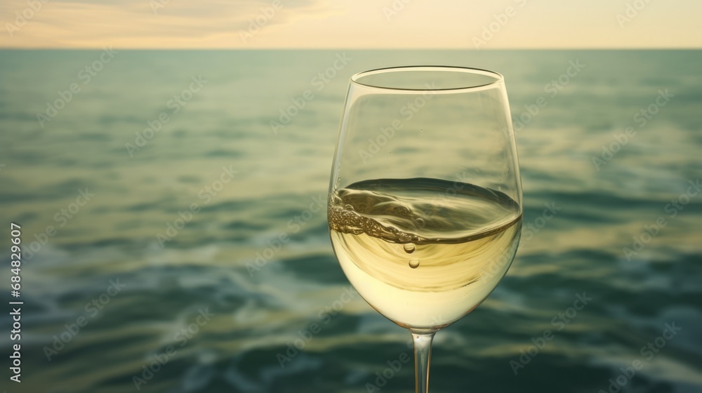 drinking white wine in the middle of the ocean, copy space, 16:9