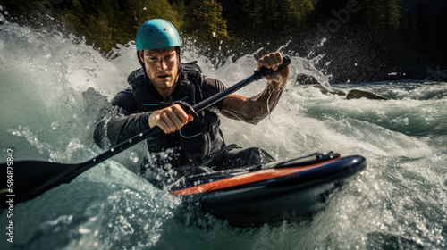 Canoeist's turn water swirls paddle © javier