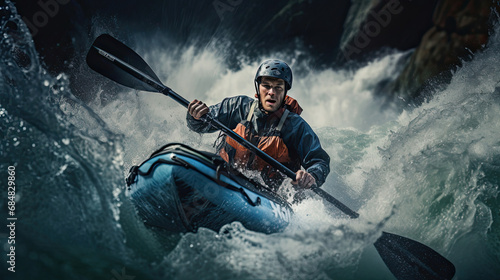 Canoeist tackles turbulent river waters © javier