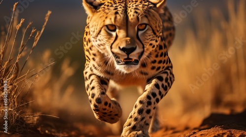 cheetah running through Savannah © pector