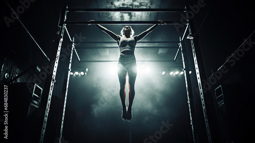 Gymnast's perfect handstand on parallel bars