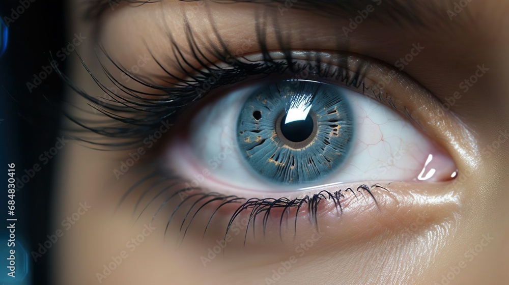 Beautiful woman's blue eye with full lashes. Medical clinic, lenses, cosmetic, health care, beauty, treatment concept. Close-up. Beautiful woman's blue eye with full lashes. Medical clinic, lenses, cosmetic, health care, beauty, treatment concept. Close-up.