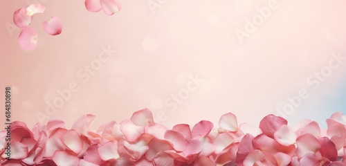an image of scattered rose petals on a soft, pastel-colored background, creating an atmosphere of romance. enough space on the image to insert a personalized Valentine's Day greeting.