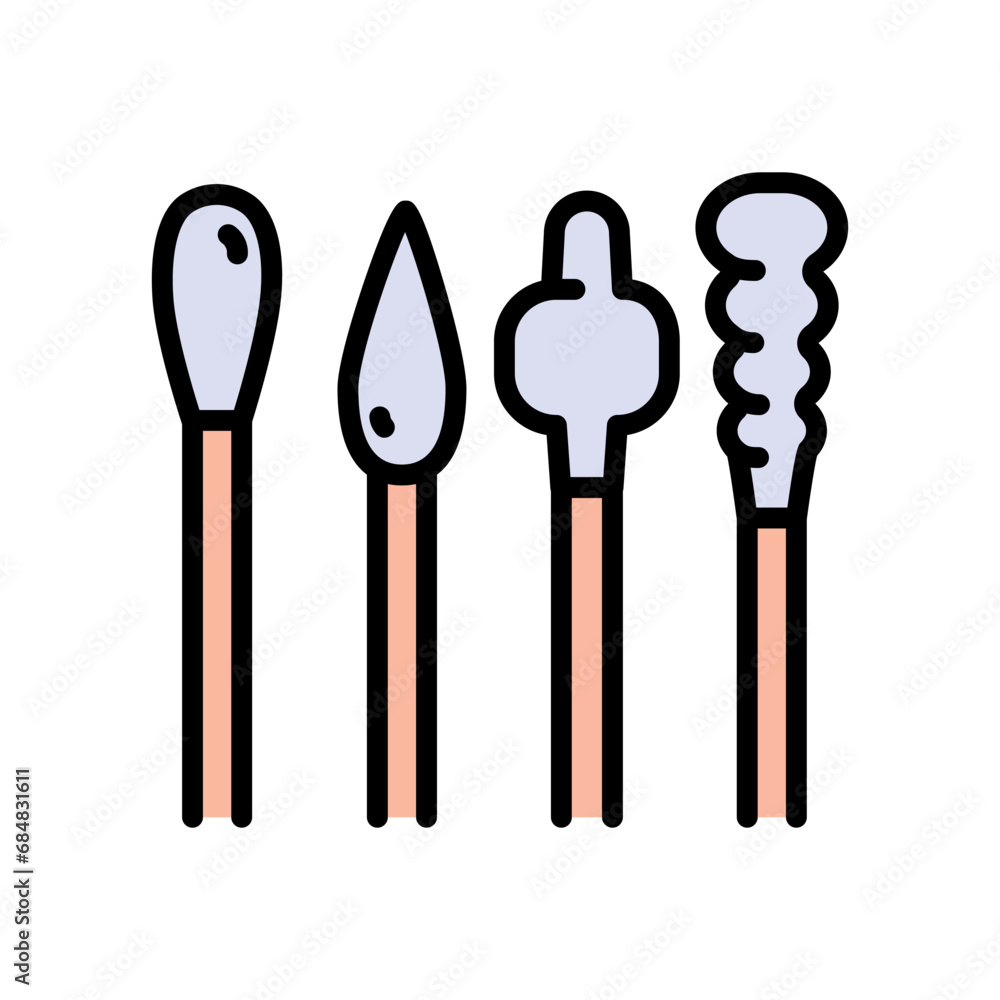 Cotton swab, clean, medical, tool, stick free vector color icon Cotton swab, clean, medical, tool, stick free vector color icon