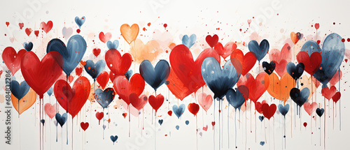 fondo de acuarela de corazones de colores sobre fondo blanco, concepto San Valentín photo