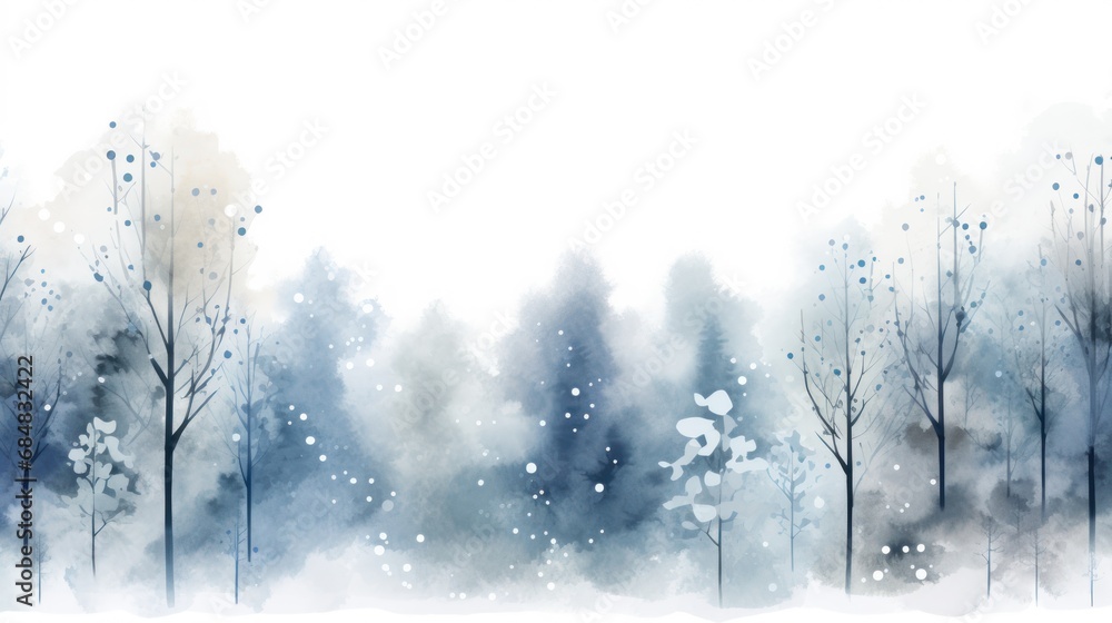 Winter Time in Nature: Watercolor Forest in Blue and Grey AI Generated