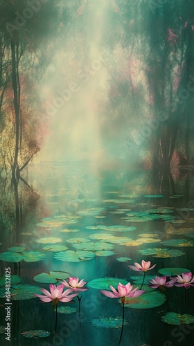 Water Lily Pond  Lake Flowers  Waterlily Vertical Painting  Water Lilies
