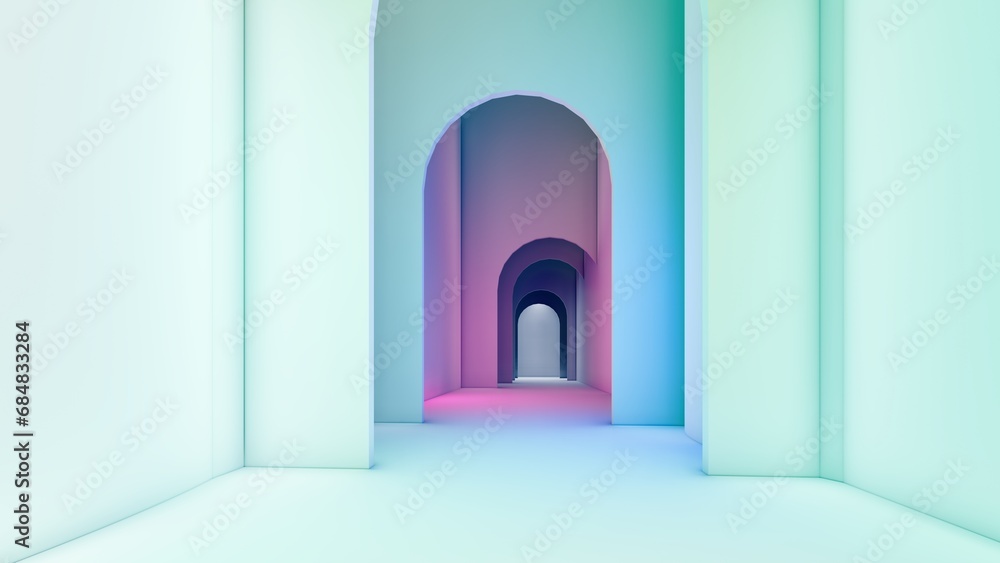 Architecture interior background empty colorful arched pass 3d render