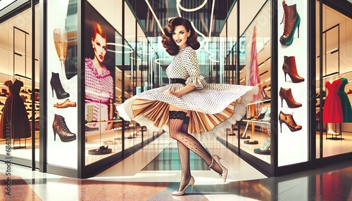Pin up élégante style rétro, robe et talons hauts, jambes avec des bas, mode vintage glamour des années 50 photo