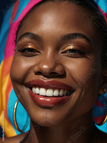 Retrato de mujer joven afroamericana sonriente. Foro de Maquillaje y belleza photo