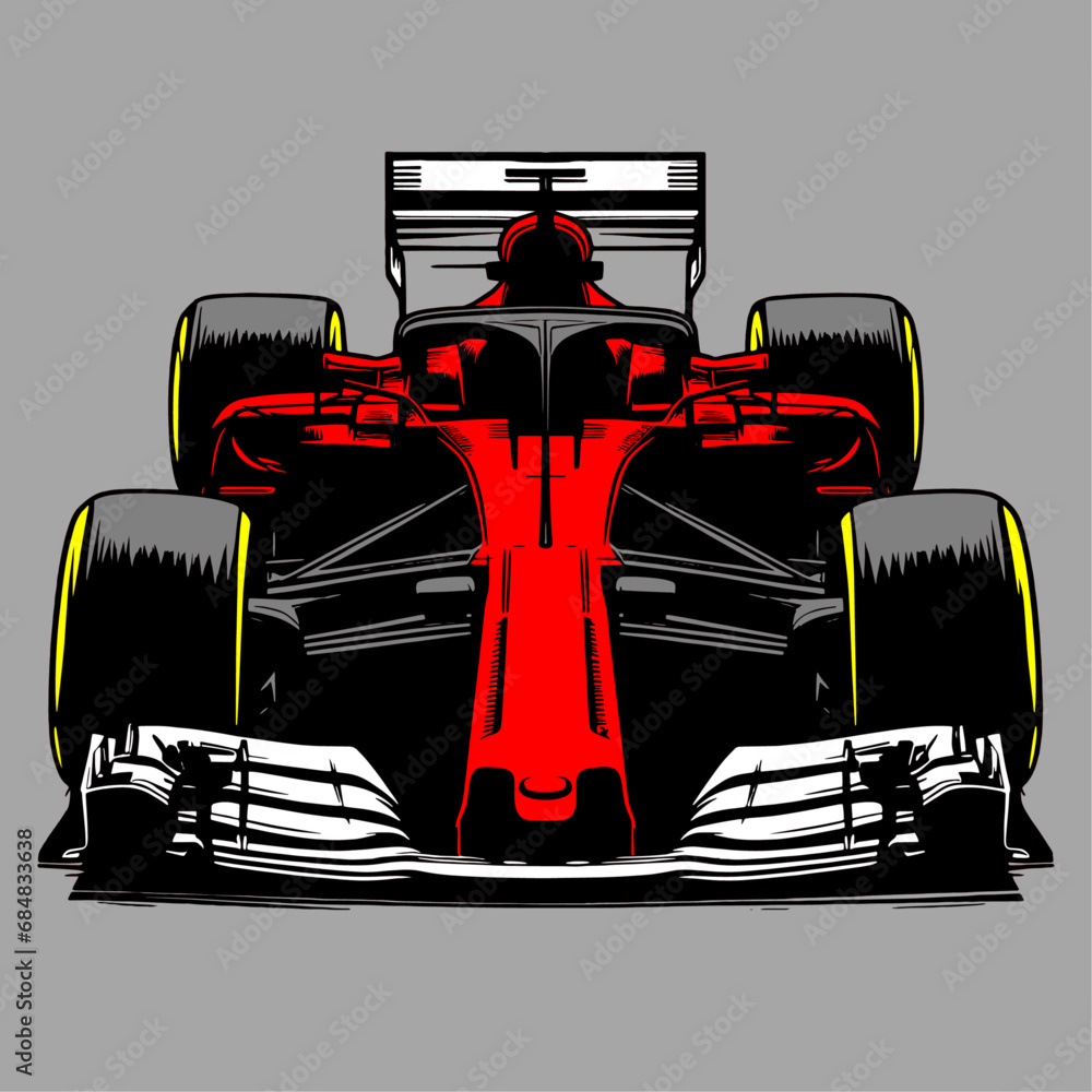Formula 1 motorsport racing red car vector illustration front view ...
