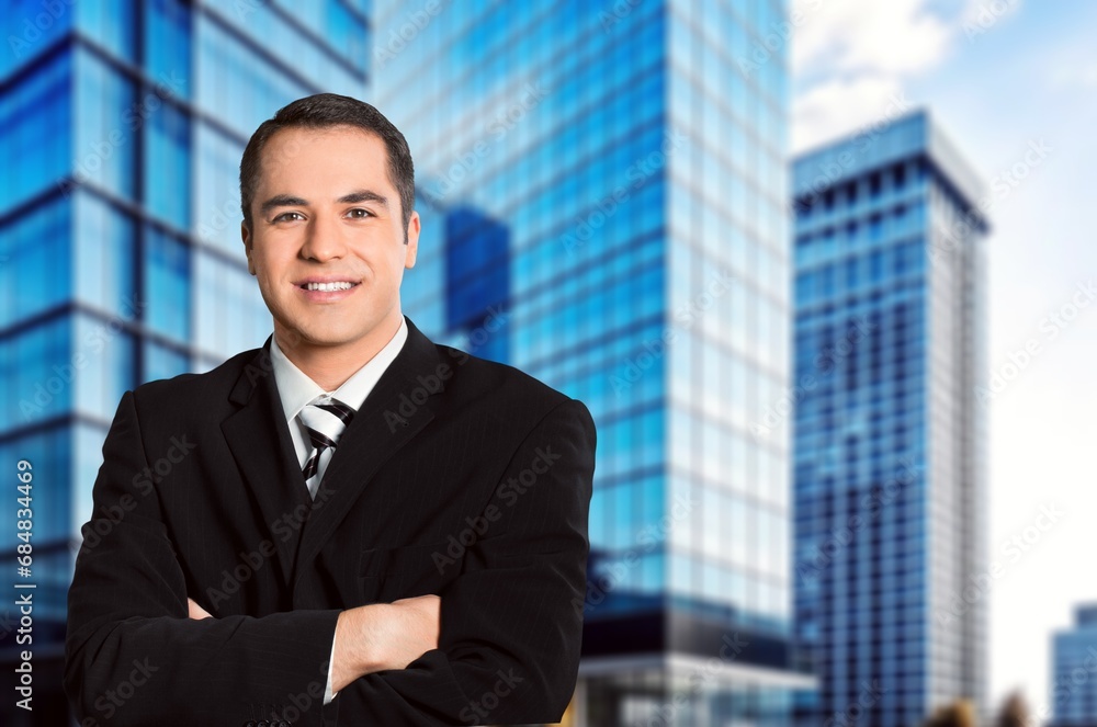 Portrait of successful boss businessman outside office Portrait of successful boss businessman outside office