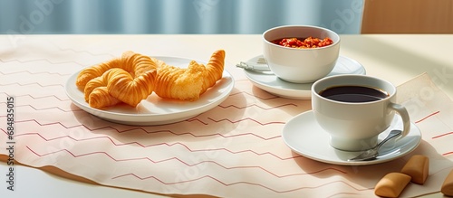 Gaussian curve on napkin with coffee and snack on table