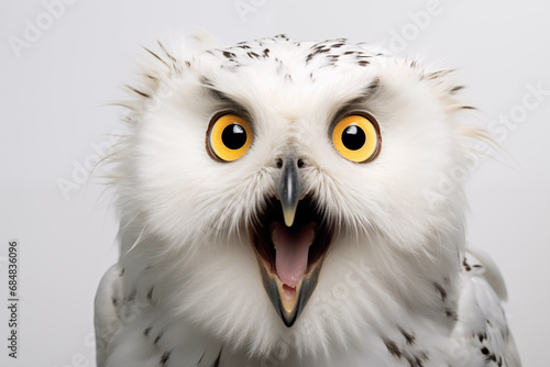 Funny animal surprise owl looking at camera © franck