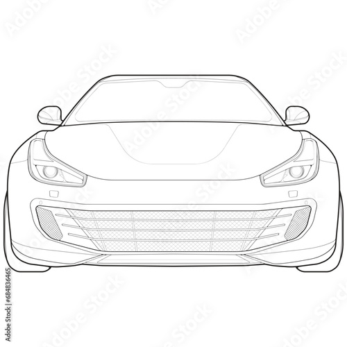 car outline blueprint vector. front view car with line art style. isolated car vector art. hand drawn car vector.