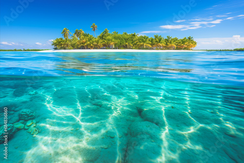 Tropical Paradise. Pristine White Sands, Crystal Clear Waters, and Serene Palm Trees
