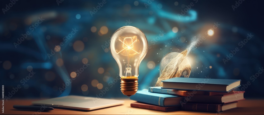 Bright light bulb on the open book for smart idea learning concept. - obrazy, fototapety, plakaty 