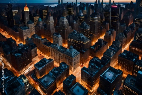 drone photography with a photograph of Park Avenue in New York city made in twiligh