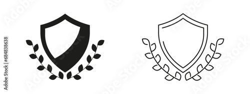 Shield with laurel vector icon. Royal quality of security flat and outline icons.