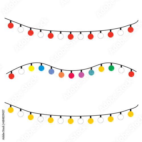 Guirnalda con luces. Vista de frente. Vector