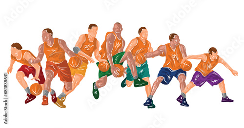Basketball vector colorful illustration. Silhouettes of basketball players.