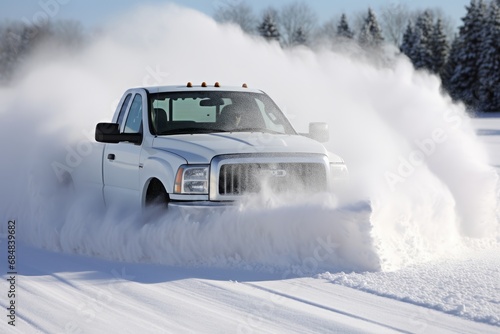 Winter ready snow plow pickup trucks prepared for battling inclement weather with ease photo
