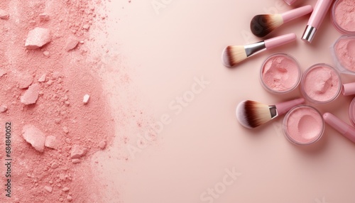 Cosmetic beauty products for makeup and skincare concept on a background with copy space   top view photo