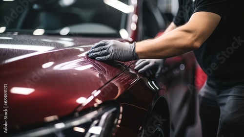 A man applies a nano protective coating to the car. Car detailing.