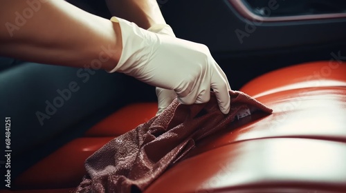 Chemical cleaning using a specialized extraction technique for car textile seats. Regular cleaning or early spring cleaning © Zahid