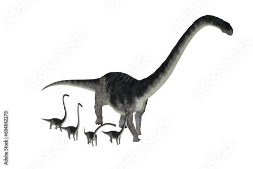 Omeisaurus Dinosaur with Young - Omeisaurus was a herbivorous sauropod dinosaur that lived in China during the Jurassic Period.