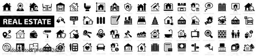 Real estate flat icon. Realty, property, mortgage, home loan, home loan and more. Big UI icon set in a flat design. Collection real estate sign. Vector illustration photo